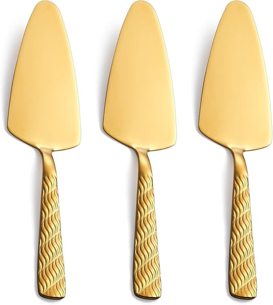 Gold Cake Server, 9.4-inch Stainless Steel Pie Server Spatula, Pizza Server Set of 3, Dishwasher Safe