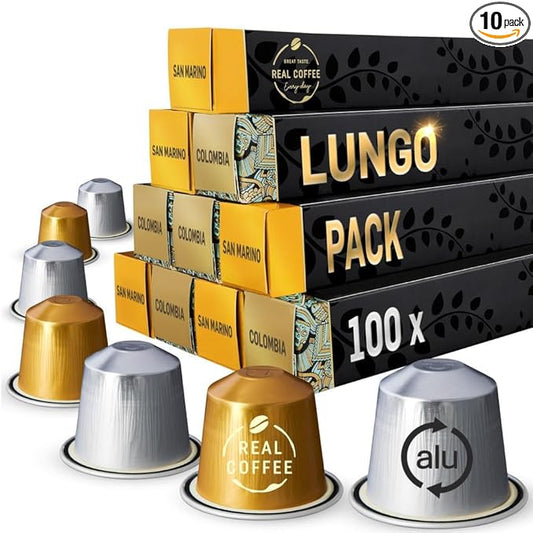 Lungo Variety Pack for Nespresso | 100 Test Winning Aluminum Capsules | 2 Smooth Italian Flavors ?˜San Marino??and ?˜Colombia??| 100% Nespresso Compatible Pods