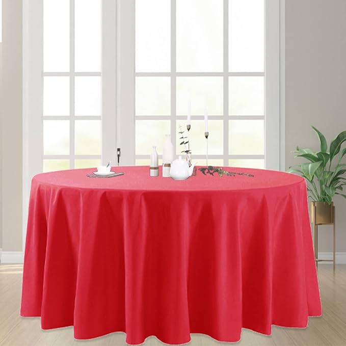6 Pack Red Round Tablecloths 132 Inches Table Cloth Stain and Wrinkle Resistant Washable Polyester Table Cover Fabric for Party, Wedding,Dining,and Banquet Decoration