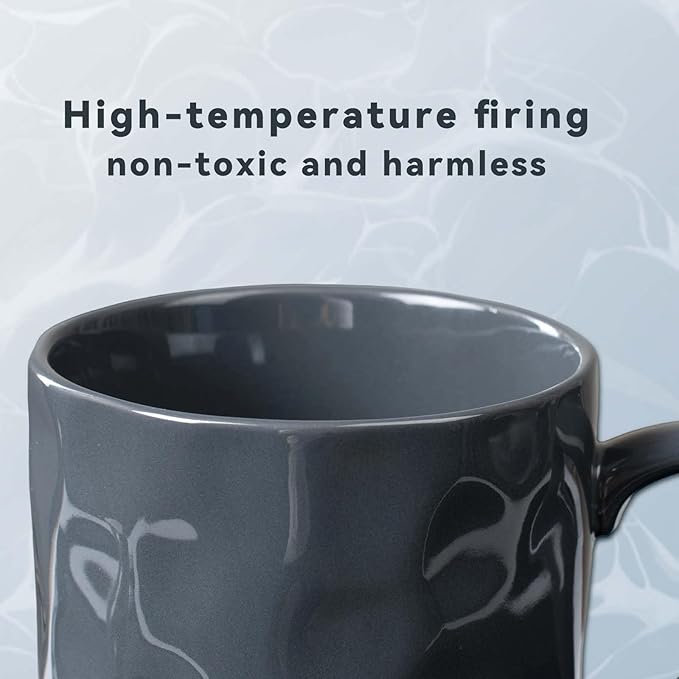 Porcelain Coffee Mugs Set of 6 with Hand Pinch Texture, Non-toxic, Stylish Gift 12 OZ Ceramic Coffee Tea Milk Coco Mug, Microwave and Dishwasher Safe (Dark blue, White, Grey)
