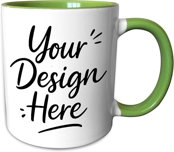Custom Large Two-Tone Green Coffee Mug 15oz - Personalized Design Both Sides - Extra Big White & Green Ceramic Mug - Oversized Nature Gift