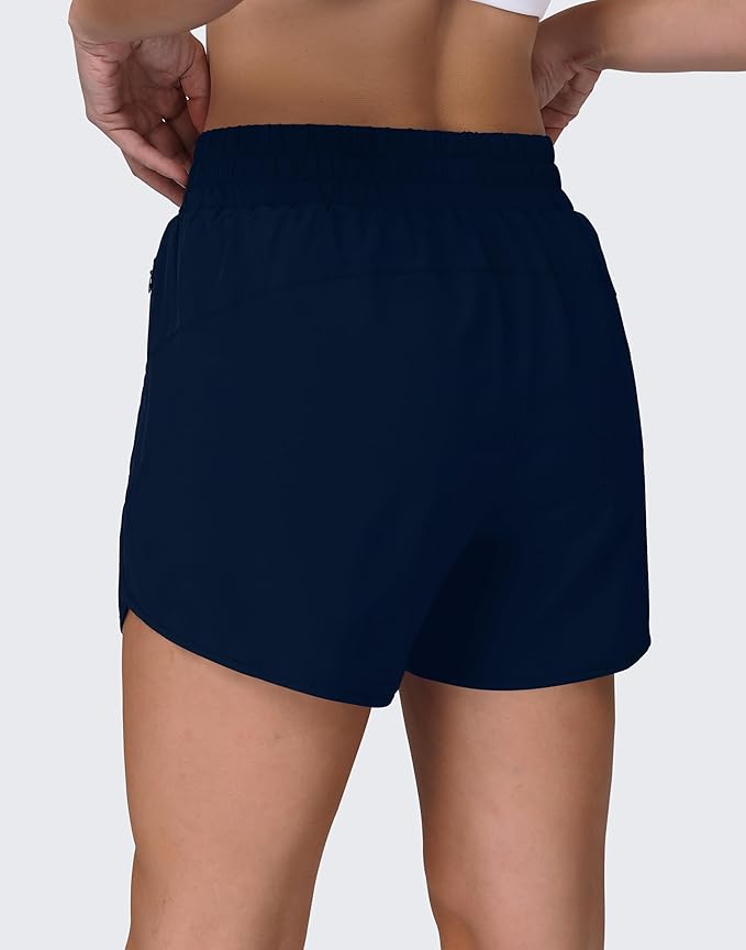 Women's 5" Running Shorts Quick Dry Sporty Athletic Gym Workout Shorts with Zipper Pockets Liner