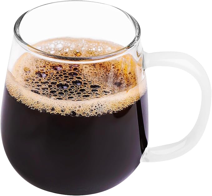 Clear Borosilicate Glass Coffee Mug with White Jade-Like Handle, 450ml/16oz ??Durable Glass Mug for Coffee, Tea, Beer, and Hot Beverages, Ideal Gift