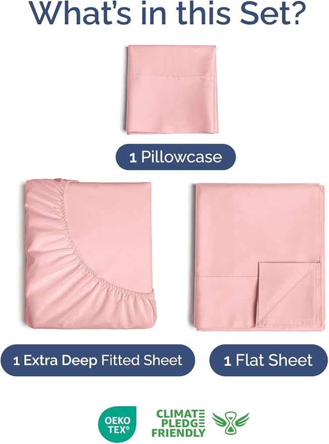 Extra Deep Pocket Twin XL Sheets - 3 Piece Breathable & Cooling Bed Sheets - Hotel Luxury Bed Sheet Set - Soft, Wrinkle Free & Comfy - Easily Fits Extra Deep Mattresses - Deep Pocket Baby Pink Sheets