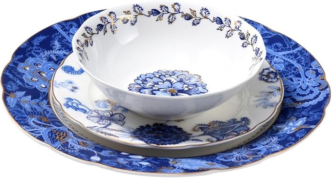 Exquisite ceramic tableware 3 Piece Bone China Modern Round Dishes Sets,Dinnerware dishset for Kitchen,Dinner Plate,Dessert Plate,Soup Bowl,Blue flowers
