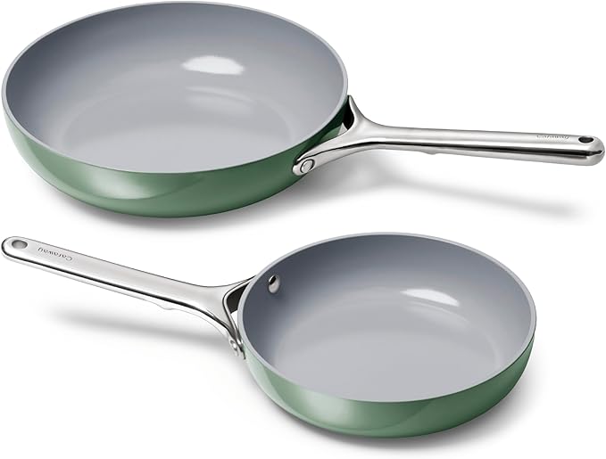 Caraway Fry Pan Duo - Nonstick Ceramic Frying Pan (8" & 10.5?? - Non Toxic, PTFE & PFOA Free - Oven Safe & Compatible with All Stovetops (Gas, Electric & Induction) - Sage