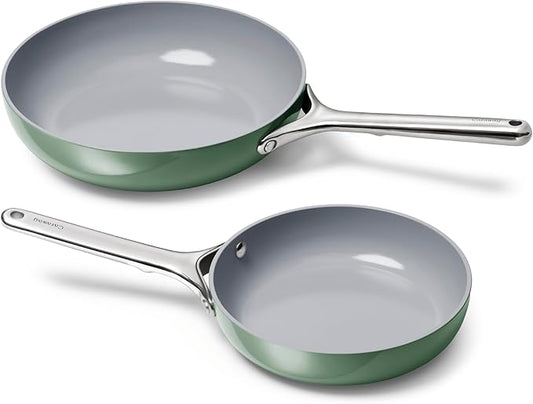 Caraway Fry Pan Duo - Nonstick Ceramic Frying Pan (8" & 10.5?? - Non Toxic, PTFE & PFOA Free - Oven Safe & Compatible with All Stovetops (Gas, Electric & Induction) - Sage