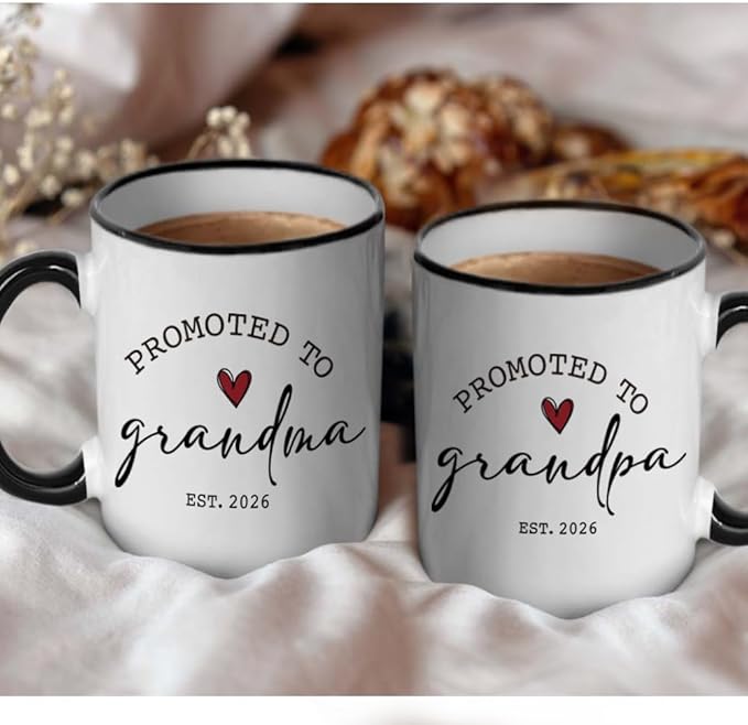 Est 2026 Promoted to Grandparents Mug Set - Gifts for Grandma Grandpa - New Grandparents Gifts First Time 2026 - Baby Announcement Gift - New 1st Grandma Grandpa Gift