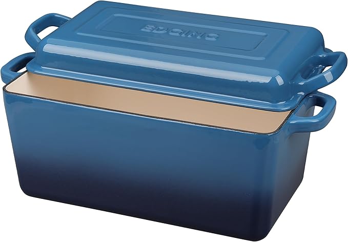 Enameled Cast Iron Dutch Oven, Oblong Bread Oven for Sourdough Bread Baking, Baking Pan, Dual Handles, Oven Safe, 4 Quart, Lake Blue