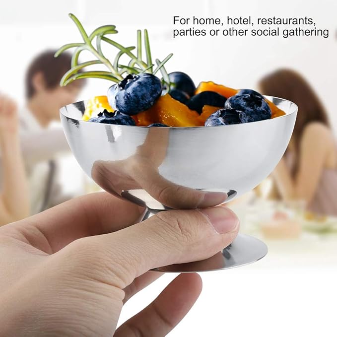 Hapivida Ice Cream Cup, 7oz/200ml Stainless Steel Serving Dessert Bowls Silver Ice Cream Dish Sauce Bowls Footed Yogurt Snack Candy Cups for Salad Fruit Pudding