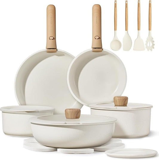 CAROTE 19pcs Pots and Pans Non Stick, Cookware Sets Detachable Handle, Induction Kitchen Pots and Pans,NonStick Cooking Set, Oven/Dishwasher/Fridge Safe, Space Saving