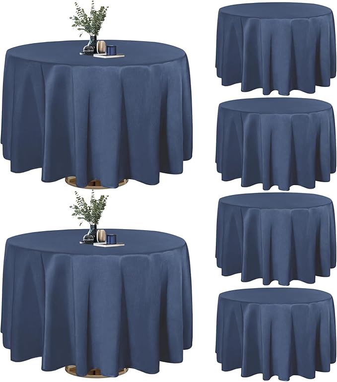Easy-Going 6 Pack Navy Tablecloths 108 Inch-Round for 8 Ft Round Table, Washable Polyester Waterproof Stain Resistant Table Cloth, Decorative Table Cover for Kitchen, Dining Tables, Events