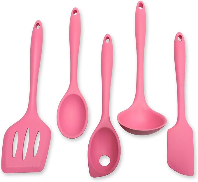 Chef Craft - Premium Silicone Kitchen Tools and Utensils Set, Non-Scratch, Withstands Temperatures up to 450째F, BPA-Free, 5 Piece Cooking Utensils Set, Pink