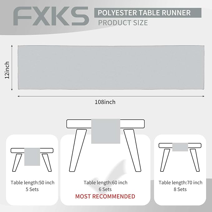 12 Pack Light Grey Table Runner 9FT Polyester Table Runners,12x108 inch Rustic Farmhouse Table Runner, Washable and Reusable Table Runners for Wedding Birthday Parties Banquet Table Decorations