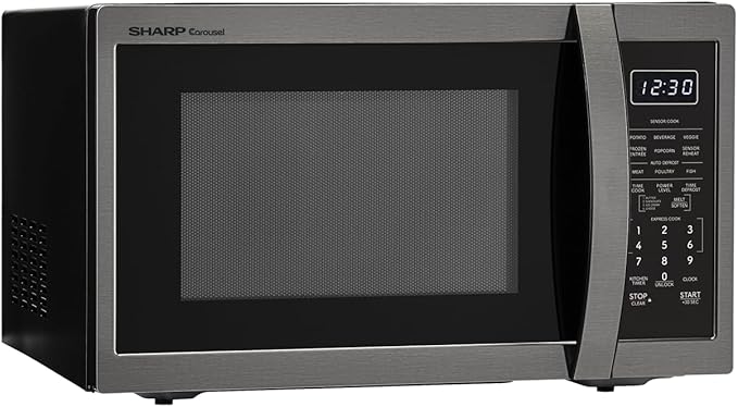 SHARP Countertop Microwave Oven with Removable 12.4" Carousel Turntable, 1.4 Cubic Feet, 1100 Watt, Black Stainless Steel