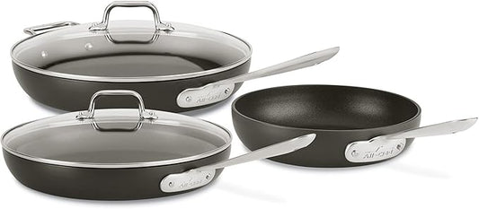 All-Clad HA1 Hard Anodized Nonstick Fry Pan Set ??3-Piece Cookware, 8", 10", 12" Skillets with Lid, Induction Compatible, Oven Safe to 500째F, Lid Safe to 350째F, Black