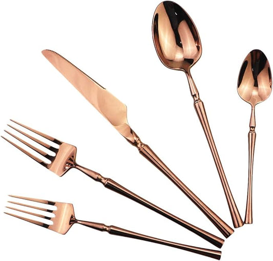 Gugrida 20 piece Copper Flatware Set 304 Stainless Steel Fork Spoon Cutlery Luxury Mirror Polished Silverware, Dishwasher Safe, Service for 4