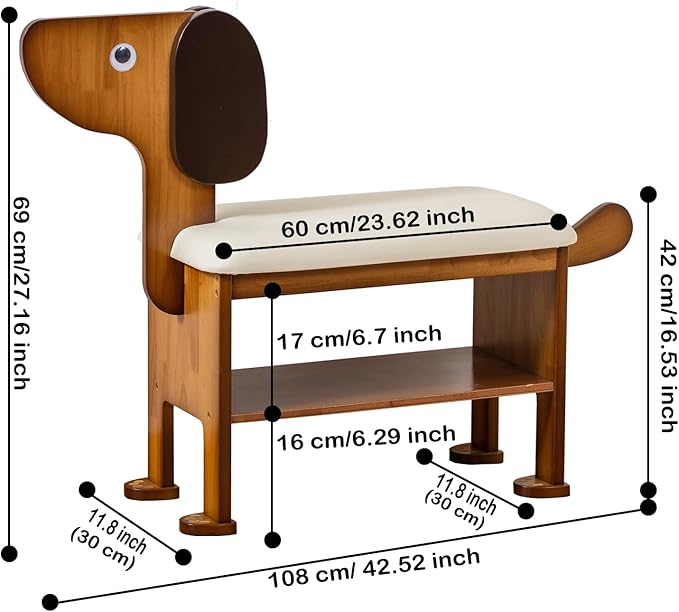 SOBIBO Shoe Bench with Cushion, 2-Tier Dog Entryway Bench Cute, Wood Shoe Rack Bench,23.62 inches