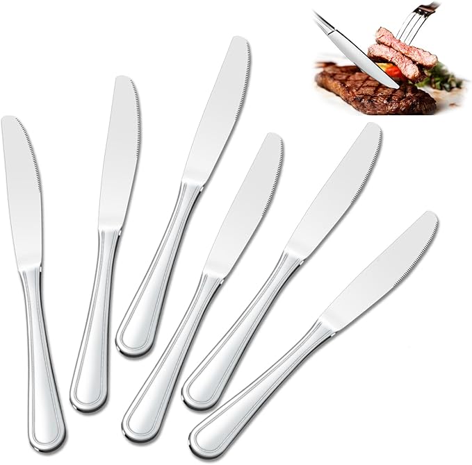 Dinner Knives Set of 24, 9??Knives Set, Butter Knife with Pretty Line Handle, Sharp Knife Set, Food Grade Stainless Steel Table Knife, Silverware, Dishwasher Safe & Mirror Polished