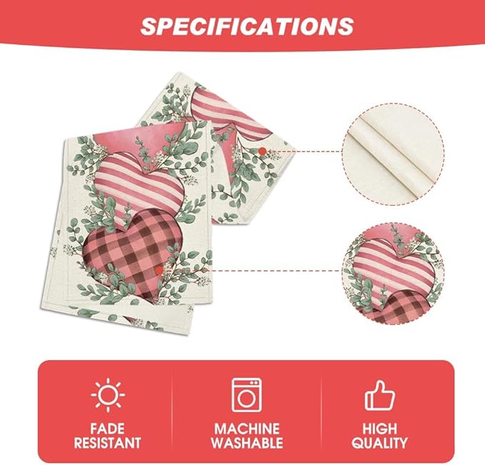 Artoid Mode Pink Eucalyptus Hearts Valentine's Table Runner, Anniversary HoliKitchen Dining Table Decoration for Home Party Decor 13x120 Inch