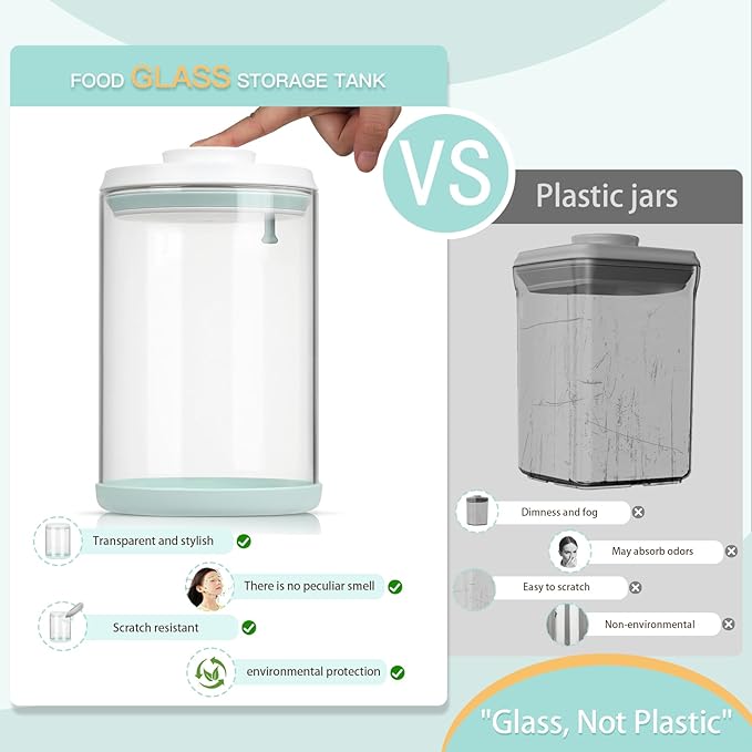 Dog Treat Container Airtight Jar 2.2Qt/2L, Glass Food Jars with One-Touch Lid for Dog or Cat Treats, Kibble, Snacks ??Pantry Storage Canister for Kitchen or Countertop (2.2Qt - 2L)