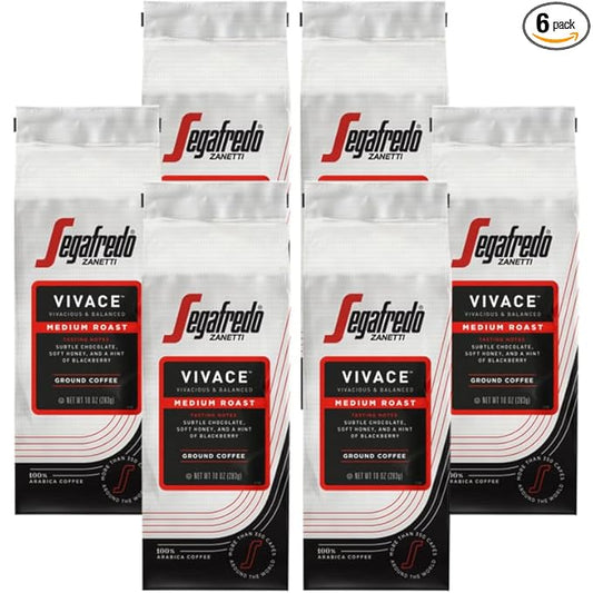 Segafredo Zanetti Ground Coffee ??Made with Arabica Coffee ??Medium Roast, Balanced with Smooth Acidity ??Colombian & Brazilian Blend ??Vivacious Medium Body ??Vivace, 10oz Bag, Pack of 6