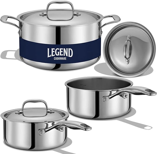 LEGEND COOKWARE 5-Ply Stainless Steel Cookware Set, 6-Piece Pots and Pans Set - Induction Compatible, Oven Safe 800째F - Non-Toxic, No Coatings - Built to Last Generations