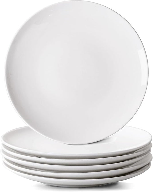 White Salad Plates Set of 6, 8.5 Inch Ceramic Plates ??White Porcelain Appetizer & Dessert Plates for Kitchen, Salad, Snack & Everyday Use, Microwave & Dishwasher Safe