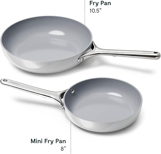 Caraway Fry Pan Duo - Nonstick Ceramic Frying Pan (8" & 10.5?? - Non Toxic, PTFE & PFOA Free - Oven Safe & Compatible with All Stovetops (Gas, Electric & Induction) - Gray