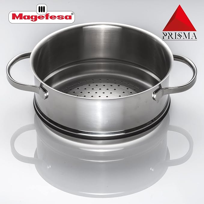 MAGEFESA Prisma ??7.9 inches steam pot with lid, made in 18/10 stainless steel, for all types of kitchens, INDUCTION, easy cleaning, dishwasher and oven safe up to 392쨘F