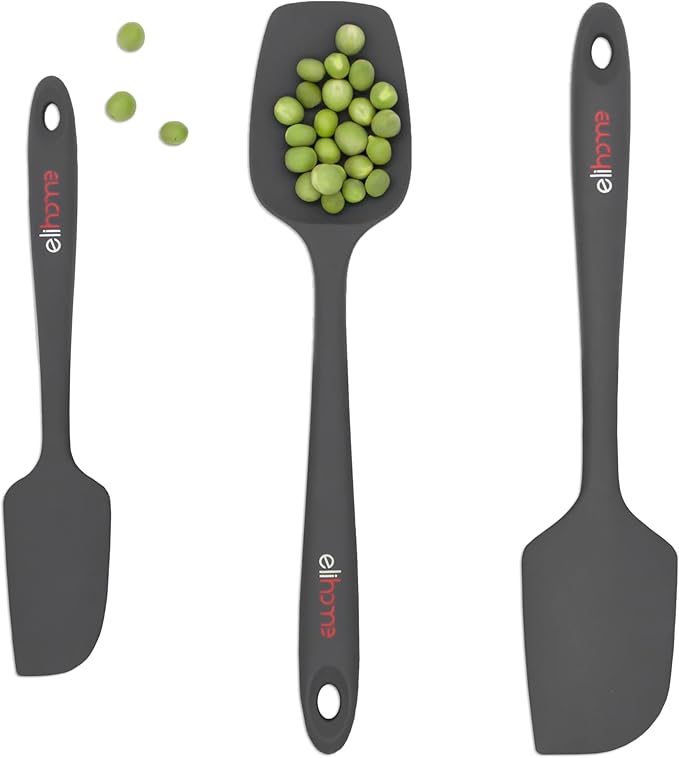 Elihome Chef Series 3 Piece Silicone Spatula Set - 600째F Heat Resistant Non Stick Rubber Kitchen Scraper Spatulas for Cooking, Baking, and Mixing ??BPA Free and LFGB Certified Silicone (Grey)