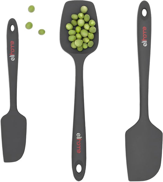 Elihome Chef Series 3 Piece Silicone Spatula Set - 600째F Heat Resistant Non Stick Rubber Kitchen Scraper Spatulas for Cooking, Baking, and Mixing ??BPA Free and LFGB Certified Silicone (Grey)