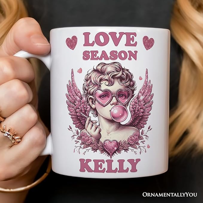 OrnamentallyYou Personalized Valentine Mug (Retro Cupid Valentine Blowing Bubble Personalized Mug)