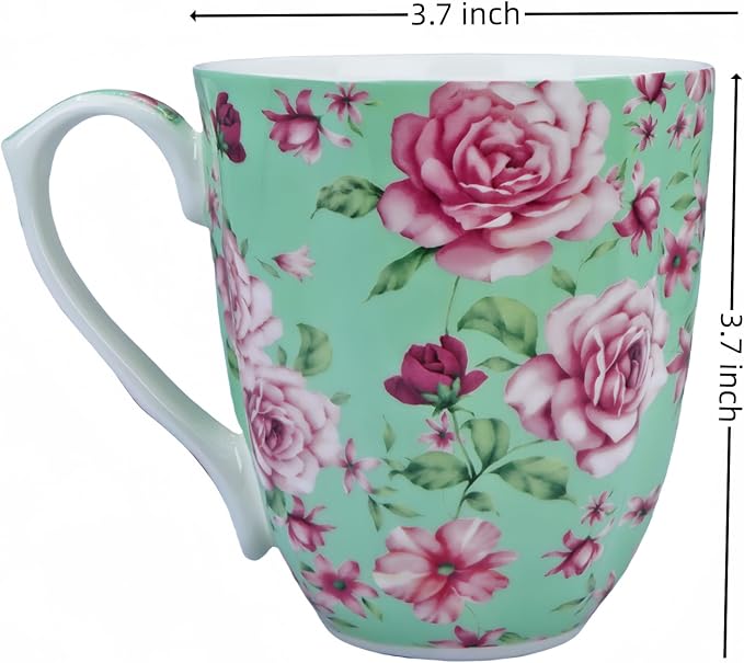 14oz Bone China Coffee Mugs for Women Floral Coffee Mug Tea Cups Novetly Coffee Cups Gift for Women Mom Friends