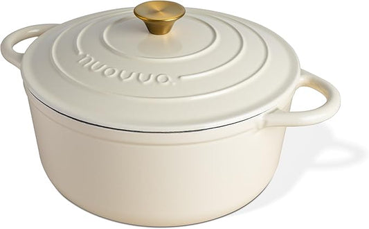 Cast Iron Pot with Lid ??Non-Stick Ovenproof Enamelled Casserole Pot, Oven Safe up to 500째 F ??Sturdy Dutch Oven Cookware ??Cream, 5-Quart, 24cm ??by Nuovva
