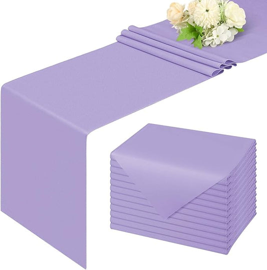 12 Pack Lavender Polyester Table Runner 12 x 108 Inch Long Rustic Farmhouse Wedding Table Runners, Washable and Reusable Table Runner for Wedding Birthday Parties Banquet Table Decorations