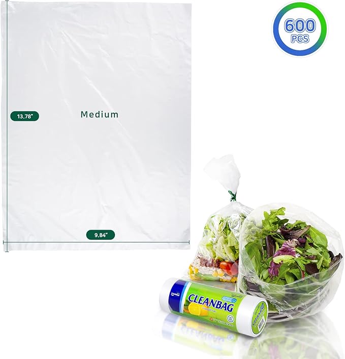 CLEANWRAP Food Storage Roll Bags (9.84 * 13.78-600 PCS) + Zipper Bag (Mix 225 Bags) | Food Plastic Bags, Mini Plastic Bags, Plastic Bread Bags, Roll Plastic Bags, Plastic Produce Bag