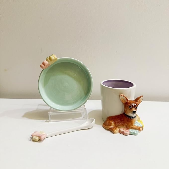 Ceramic Animal Coffee Mug Cup and Saucer Set竊?00ML(6.8OZ) 3D Hand-painted Tea Cup with Spoon (Brown)