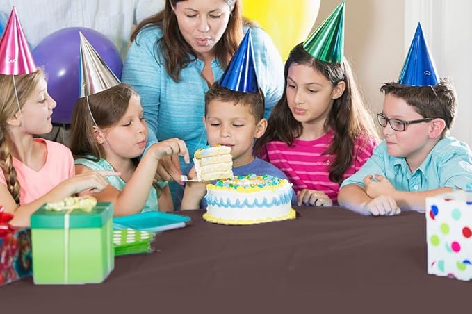 Party Solids 54 Inch X 300 Feet Brown Plastic Table Cover Roll in A Cut - to - Size Box with Convenient Slide Cutter. Cuts Up to 36 Rectangle 8 Feet Plastic Disposable Tablecloths