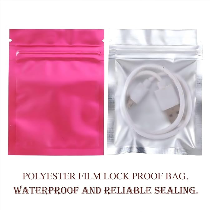 Blulu 100 Pieces Resealable Foil Proof Bags Scent Proof Flat Pouch Clear Smell Sealable Packing Bags Iridescent for Food Storage Snack Jewelry(3 x 4 Inch,Pink)