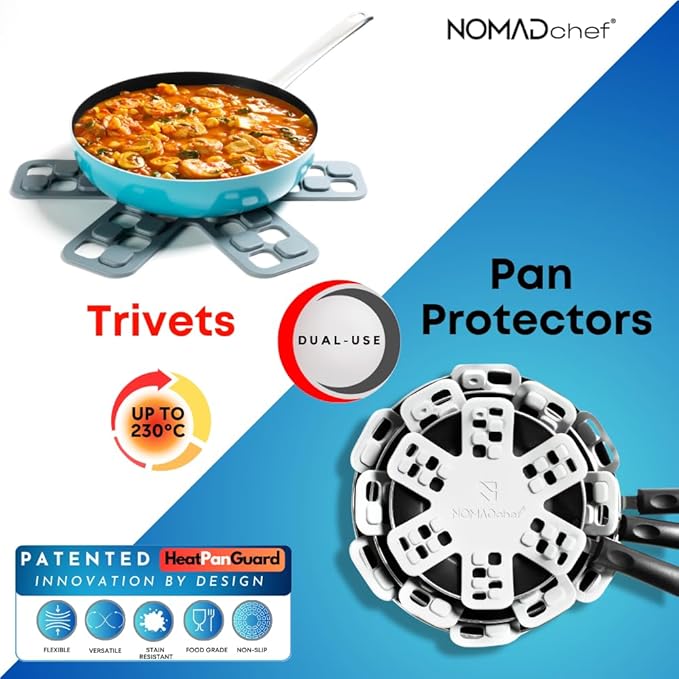 Dual-Use Silicone Pan Protectors for Stacking & Trivets for Hot Dishes | Silicone Trivet Mat | Perfect Pot and Pan Protectors for Stacking | Cookware Protectors for Stacking (6PCS-WHT/Grey)