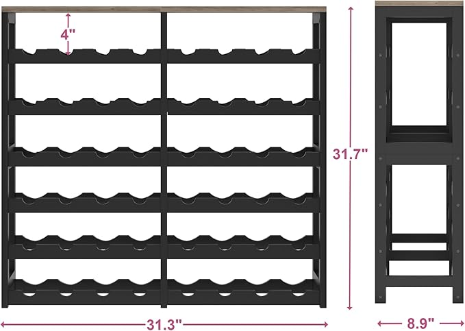 6 Tier Bamboo Wine Rack with Table Top, Freestanding 48-Bottle Wine Storage Shelf, Wine Display for Kitchen, Bar, Dining Room, Living Room, Ivory White and Black