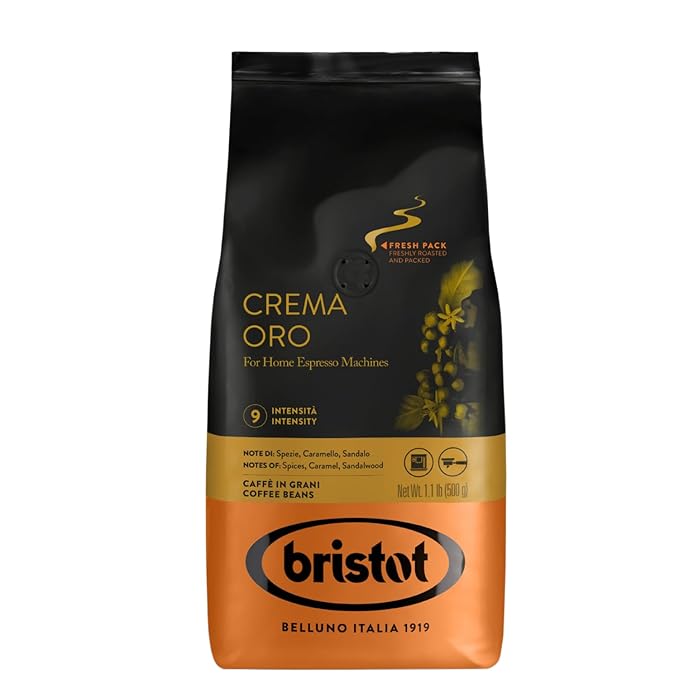 Bristot Crema Oro Italian Whole Espresso Beans ??Medium Roast Coffee ??Smooth & Aromatic with Notes of Spices, Caramel & Sandalwood ??1.1 lb (500 g)