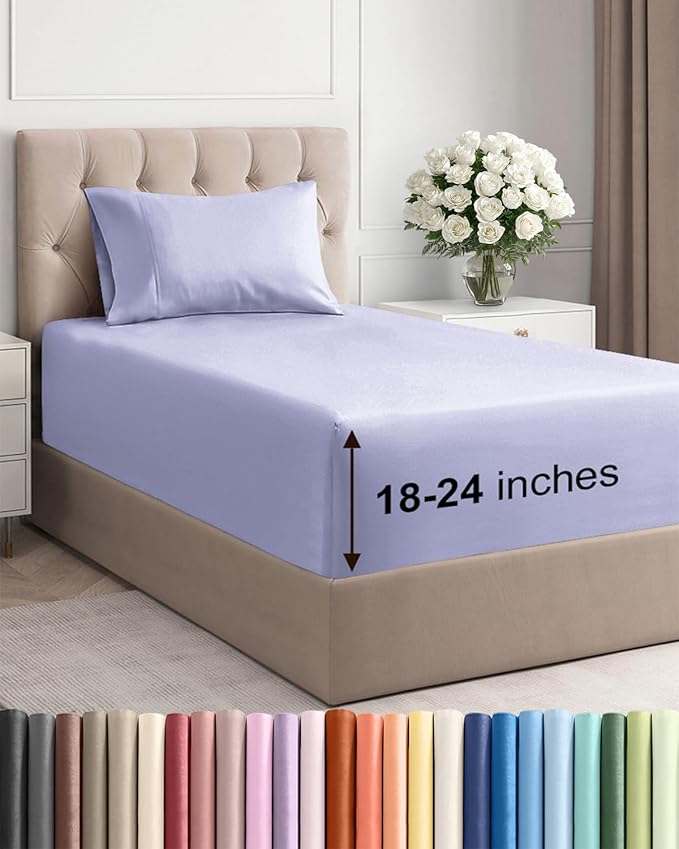 Extra Deep Pocket Twin XL Sheets - 3 Piece Breathable & Cooling Bed Sheets - Hotel Luxury Bed Sheet Set - Soft, Wrinkle Free & Comfy - Easily Fits Extra Deep Mattresses - Deep Pocket Lavender Sheets
