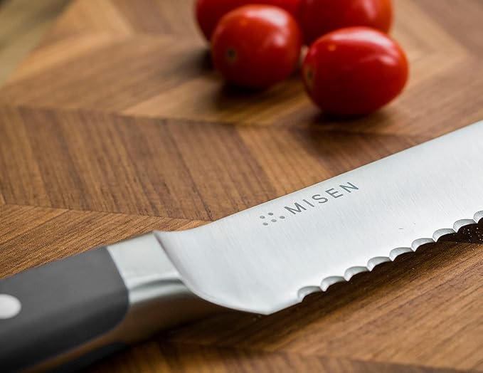 Misen Serrated Bread Knife ??High-Carbon Japanese AUS8 Steel ??Effortless Slicing of Bread, Pastries, and Fruits ??Razor-Sharp Edge and Durable Blade with Ergonomic Handle - 10", Gray