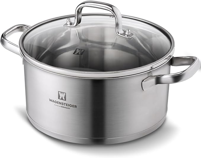7.27-Quart Dutch Oven, Stainless Steel 3-Layer Construction with Aluminum Core, Tempered Glass Lid, Spacious Stock Pot for Boiling, Stewing, Canning ??For All Stovetops (9.84" Diameter)