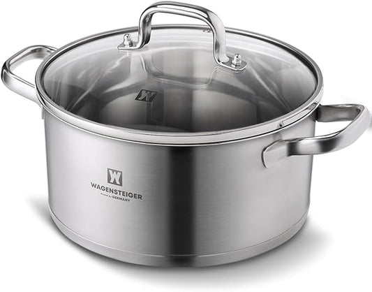7.27-Quart Dutch Oven, Stainless Steel 3-Layer Construction with Aluminum Core, Tempered Glass Lid, Spacious Stock Pot for Boiling, Stewing, Canning ??For All Stovetops (9.84" Diameter)