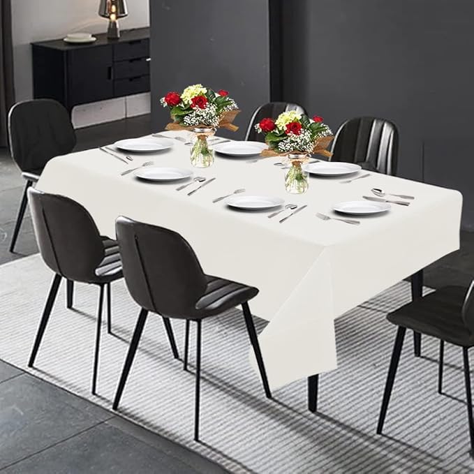 PARTY BARGAINS Disposable Table Covers, 54 x 108 Inch, White, 3-Ply Paper & Plastic Spill-Resistant Party Tablecloths, 5 Pack