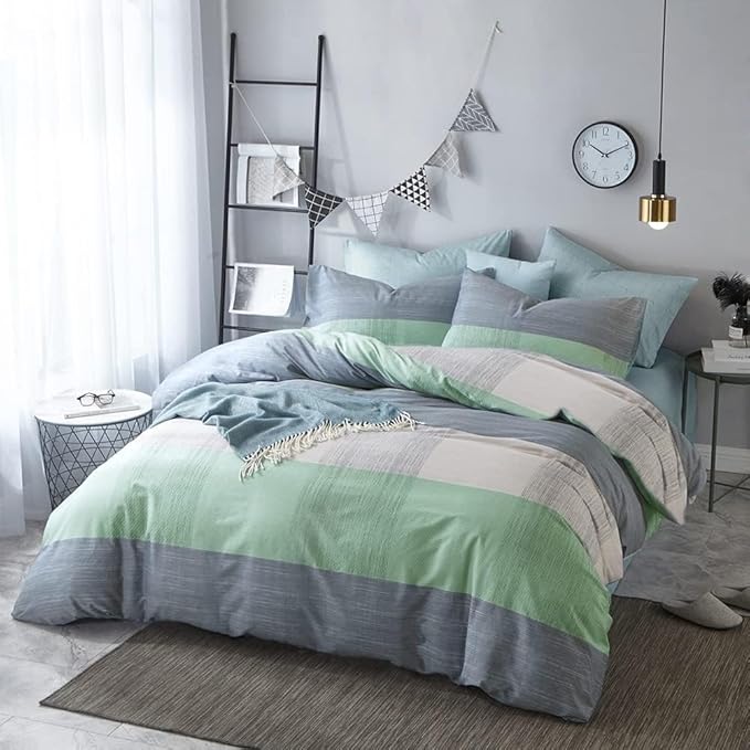 LifeTB Full Comforter Set Patchwork Bedding Comforter Set Soft Fluffy Geometric Plaid Bedding Set for All Seasons Cozy Patchwork Plaid Checkered Pattern Comforter Full Size with 2 Pillow Shams