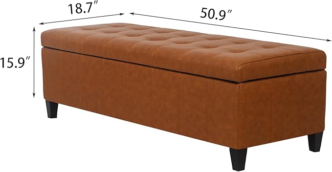 Joveco 51 Inch Storage Ottoman Bench,Tufted Leather Storage Bench for Bedroom (51??Dark Orange)
